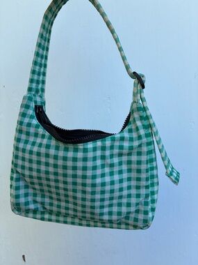 BAGGU Green Gingham Shoulder Bag - Classic Check Tote